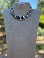 Sterling Silver & Multi Stone Beaded 4-6mm Necklace 16"