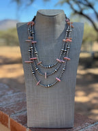 Handcrafted Sterling Silver & Pink Conch 3-8mm beaded Necklace 72"