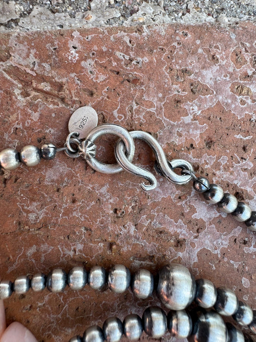 Handcrafted Sterling Silver & Pink Conch 3-8mm beaded Necklace 72"