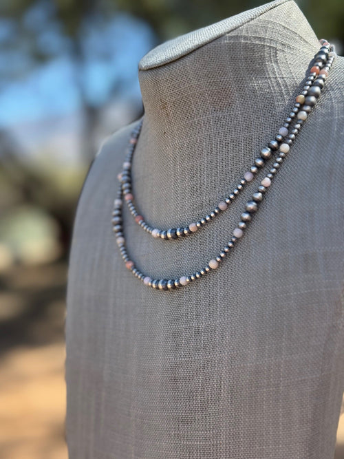 Handcrafted Pink Conch & Sterling Silver 3-6mm Beaded Necklace