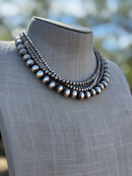 Handcrafted Sterling Silver 4-10mm Beaded 4 Strand Necklace 16"