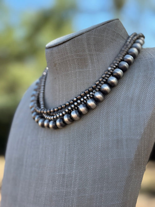 Handcrafted Sterling Silver 4-10mm Beaded 4 Strand Necklace 16"