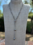 Handcrafted Sterling Silver 3-6mm Beaded Lariat Necklace 20", Lariat 5"