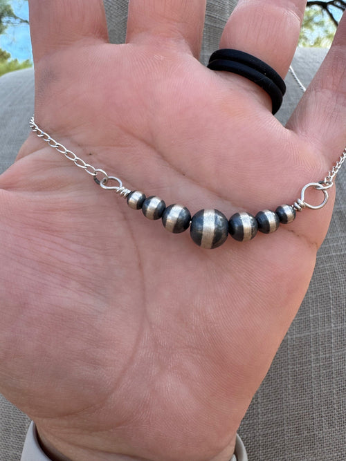 Handcrafted Sterling Silver 4-8mm Beaded Necklace 20"