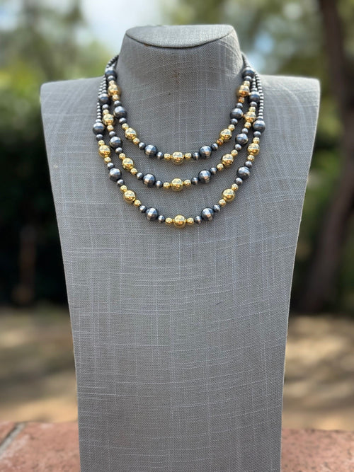 Handcrafted Sterling Silver & Gold 4-10mm Beaded Necklace