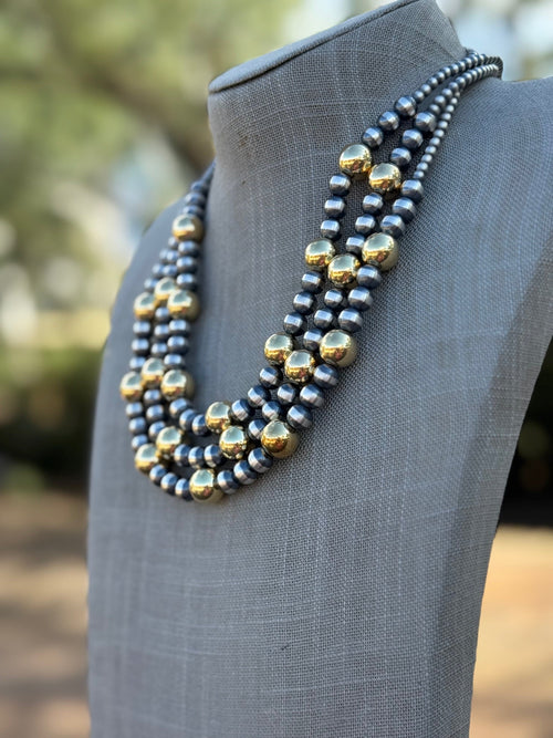 Handcrafted Sterling Silver & Gold 4&10mm Beaded Necklace