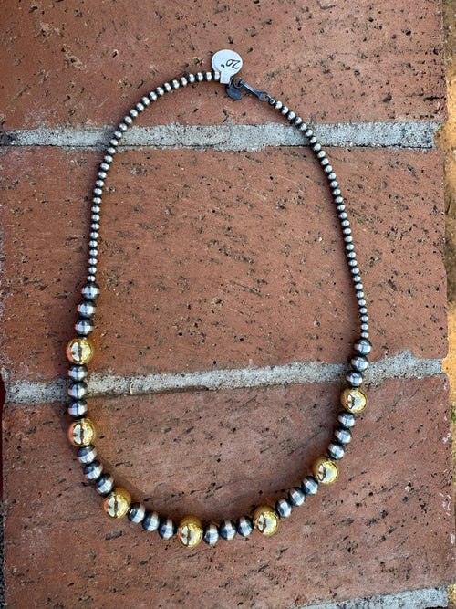 Handcrafted Sterling Silver & Gold 4&10mm Beaded Necklace