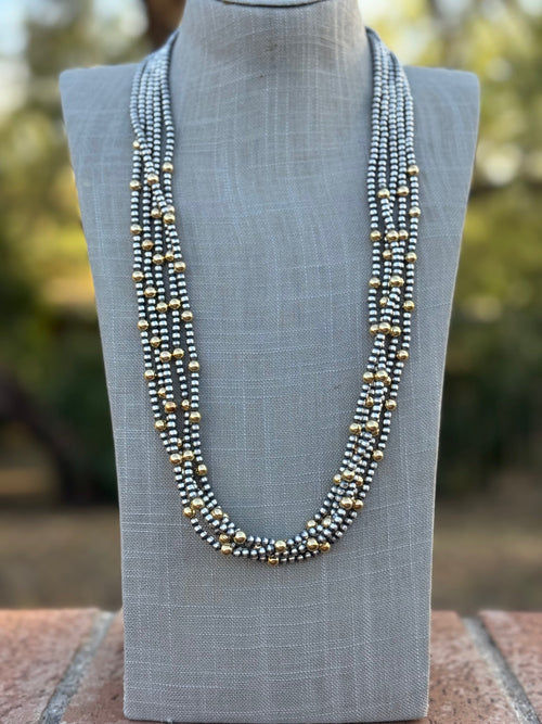 Handcrafted Sterling Silver & Gold 4mm Beaded Necklace 30"