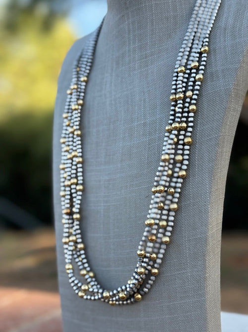 Handcrafted Sterling Silver & Gold 4mm Beaded Necklace 30"