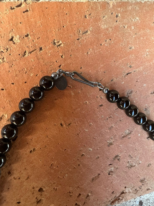 Handcrafted Sterling Silver Pearl & Onyx 5mm Beaded Necklace