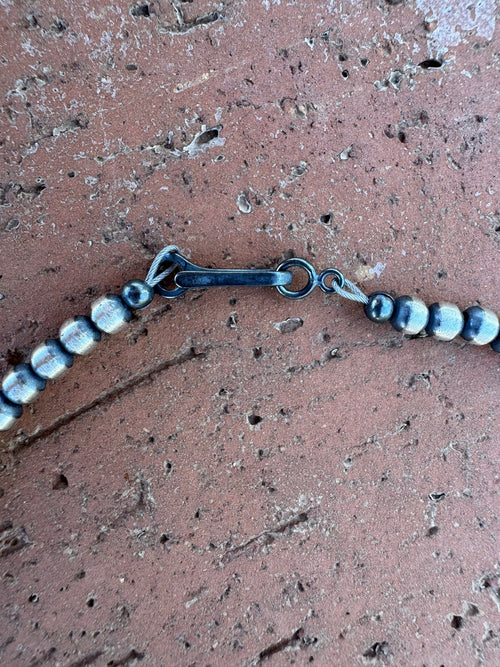 Handcrafted Kingman Turquoise &  Sterling Silver Heart 4mm Beaded Necklace