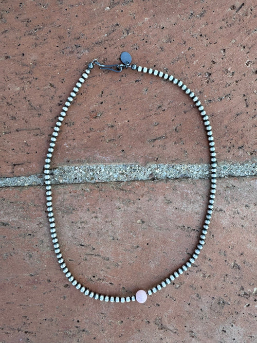 Handcrafted Pink Conch & Sterling Silver 3mm Beaded Necklace