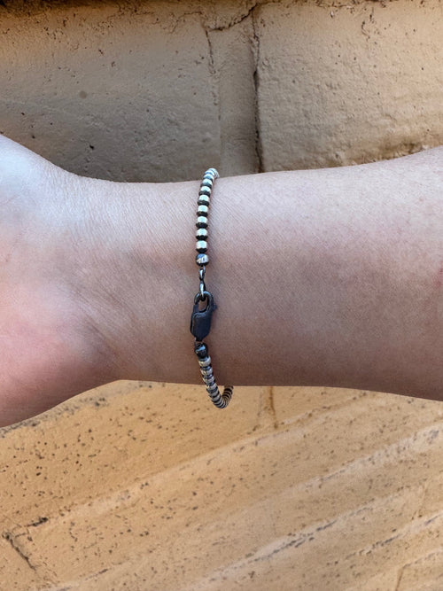 Handcrafted Pink Conch & Sterling Silver 3mm Beaded Bracelet 7.5"