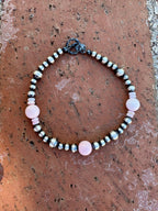 Handcrafted Pink Conch & Sterling Silver 4-6mm Beaded Bracelet 7.5"
