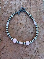 Handcrafted Pink Conch & Sterling Silver 4-6mm Beaded Bracelet 8"