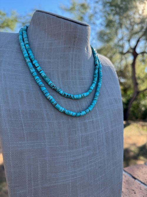 Handcrafted Kingman Turquoise Beaded Necklace 17" with 2" extension