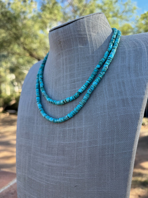 Handcrafted Kingman Turquoise Beaded Necklace 17" with 2" extension