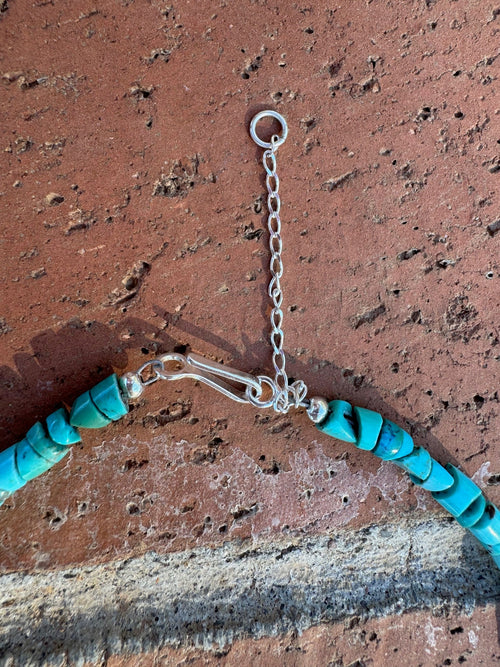 Handcrafted Kingman Turquoise Beaded Necklace 17" with 2" extension