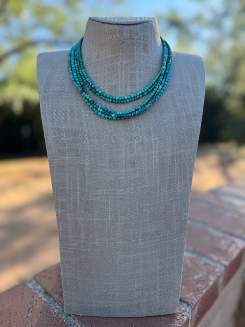 Handcrafted Kingman Turquoise Beaded Necklace 16” with 2" extender