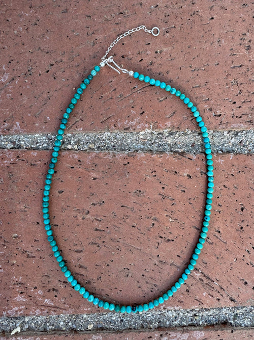 Handcrafted Kingman Turquoise Beaded Necklace 16” with 2" extender