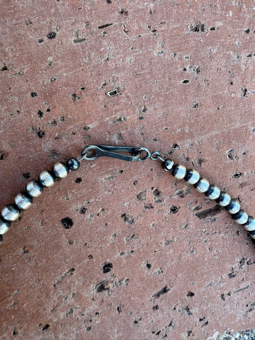 Handcrafted Kingman Turquoise & Sterling silver pearl 4mm Beaded Necklace 18"