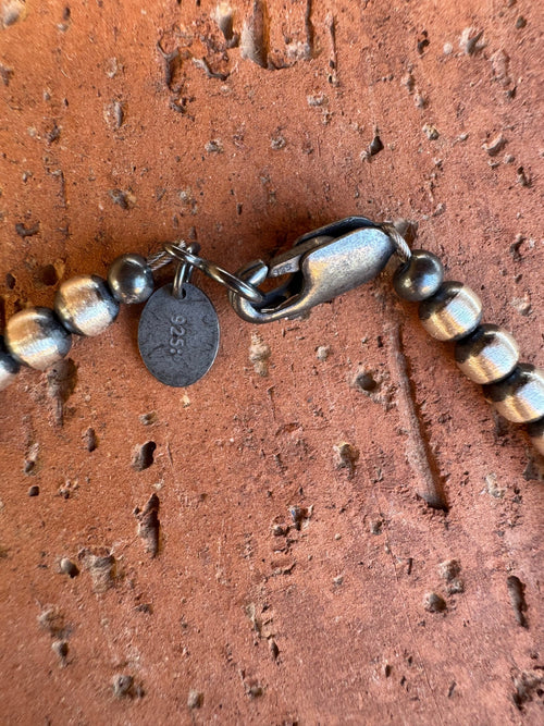 Handcrafted Turquoise & Sterling Silver Pearls 4-5mm Beaded Bracelet 7.5"