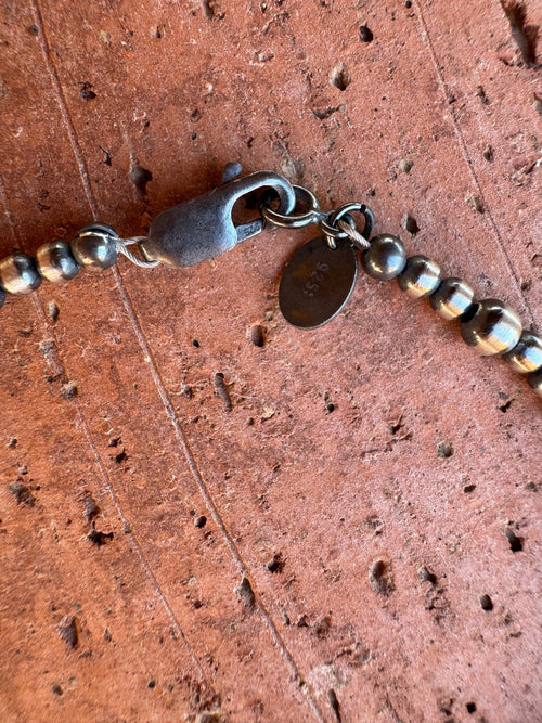 Handcrafted Turquoise & Sterling Silver Pearls 3-4mm Beaded Bracelet 7.5"