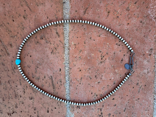 Handcrafted Turquoise & Sterling Silver Pearl 3mm Beaded Necklace