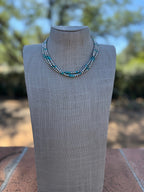 Handcrafted Turquoise & Sterling Silver Pearl 4mm Beaded Necklace 16"