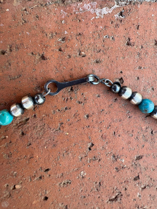 Handcrafted Turquoise & Sterling Silver Pearl 4mm Beaded Necklace 16"
