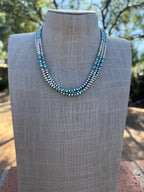 Handcrafted Turquoise & Sterling Silver Pearl 4mm Beaded Necklace 18"