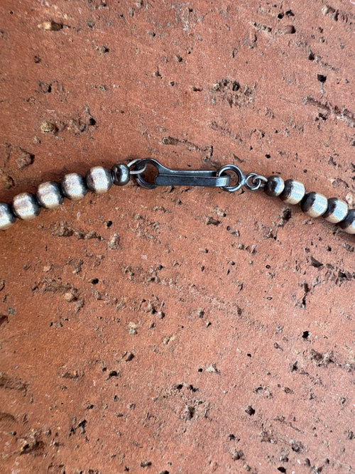 Handcrafted Turquoise & Sterling Silver Pearl 4mm Beaded Necklace 18"