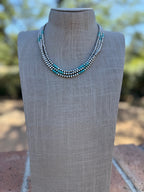 Handcrafted Turquoise & Sterling Silver Pearl 4mm Beaded Necklace 18"