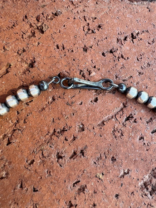 Handcrafted Turquoise & Sterling Silver Pearl 4mm Beaded Necklace 18"