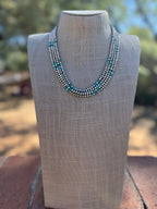 Handcrafted Turquoise & Sterling Silver Pearl 4mm Beaded Necklace 20"