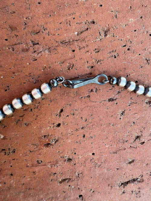 Handcrafted Turquoise & Sterling Silver Pearl 4mm Beaded Necklace 20"