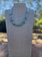 Handcrafted Turquoise & Sterling Silver Pearl 4mm Beaded Necklace 20"