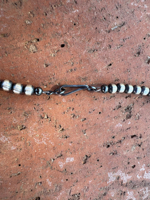 Handcrafted Turquoise & Sterling Silver Pearl 4mm Beaded Necklace 20"