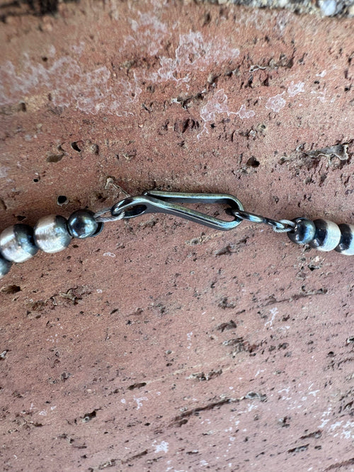 Handcrafted Turquoise & Sterling Silver Pearl 4mm Beaded Necklace 20"