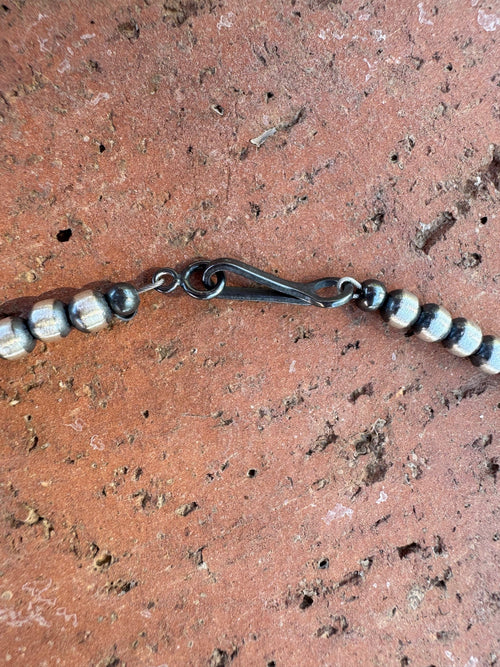 Handcrafted Hubei Turquoise & Sterling Silver Pearl 4mm Beaded Necklace 16"