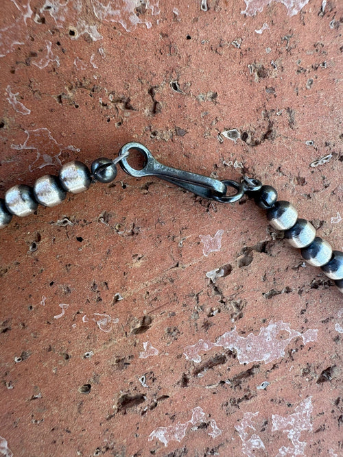 Handcrafted Hubei Turquoise & Sterling Silver Pearl 4mm Beaded Necklace 16"