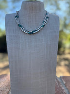 Handcrafted Hubei Turquoise & Sterling Silver Pearl 4mm Beaded Necklace 18"