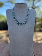 Handcrafted Hubei Turquoise & Sterling Silver Pearl 4mm Beaded Necklace 20"