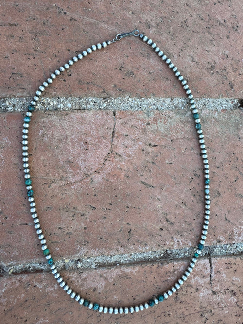 Handcrafted Hubei Turquoise & Sterling Silver Pearl 4mm Beaded Necklace 20"