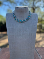 Handcrafted Turquoise & Sterling Silver Pearl 4mm Beaded Necklace 16"