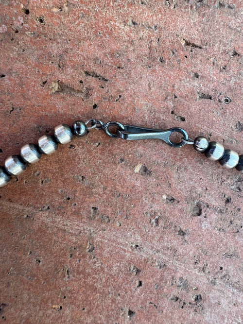 Handcrafted Turquoise & Sterling Silver Pearl 4mm Beaded Necklace 16"