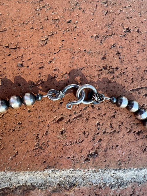 Handcrafted Kingman Turquoise & Sterling Silver Pearl 6mm Beaded Necklace 20"