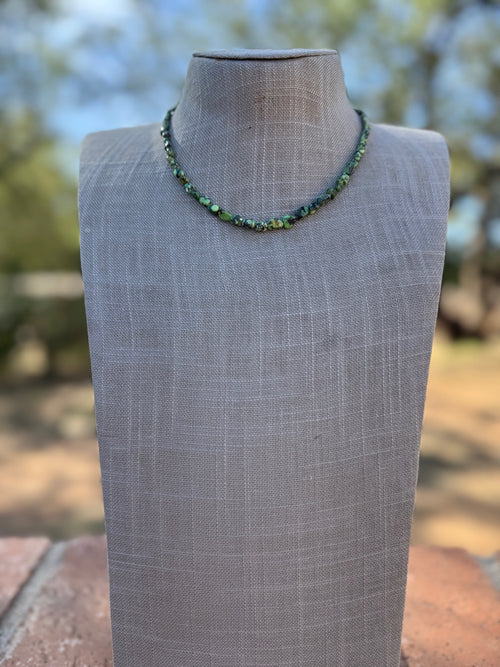 Handcrafted Hubei Turquoise & Sterling Silver Beaded Necklace 16"