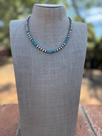 Handcrafted Kingman Turquoise & Sterling Silver Pearl 6mm Beaded Necklace 18"