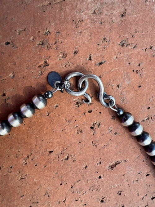 Handcrafted Kingman Turquoise & Sterling Silver Pearl 6mm Beaded Necklace 18"